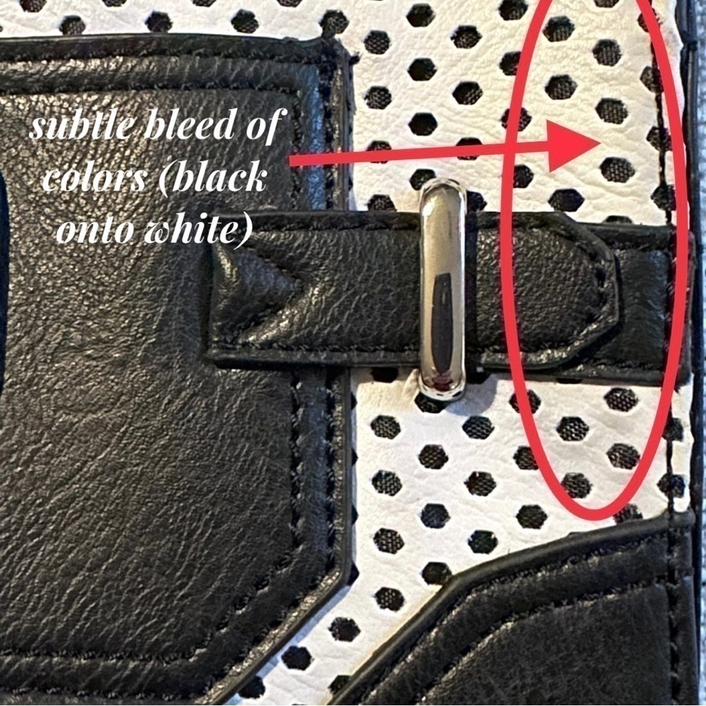 CHARMING CHARLIE Faux Leather Crossbody Purse Black White Perforated Bag Handbag - Picture 14 of 15